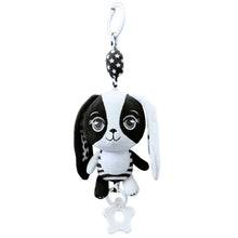 Load image into Gallery viewer, Billie the Bunny high-contrast black and white hanging sensory toy with clip