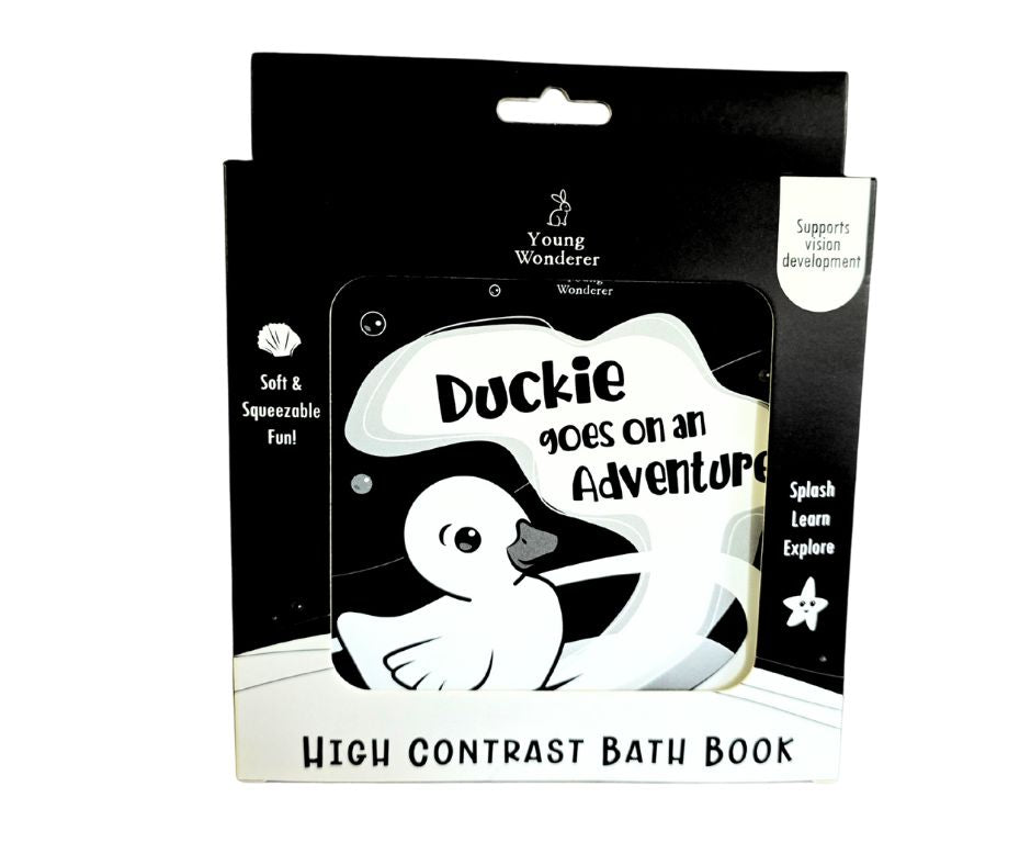 baby bath book, black and white water bath book, high contrast bath book, Y bath book,