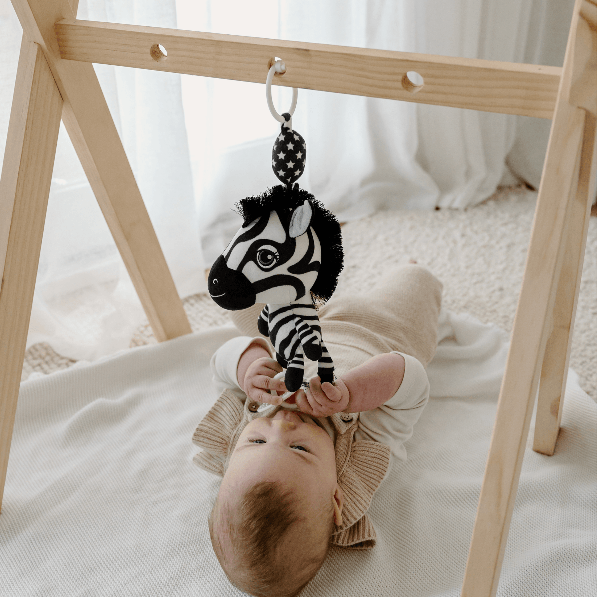 Hanging Baby Toy for Baby Gym Ziggy The Zebra High Contrast Pram Toy for Sensory Play