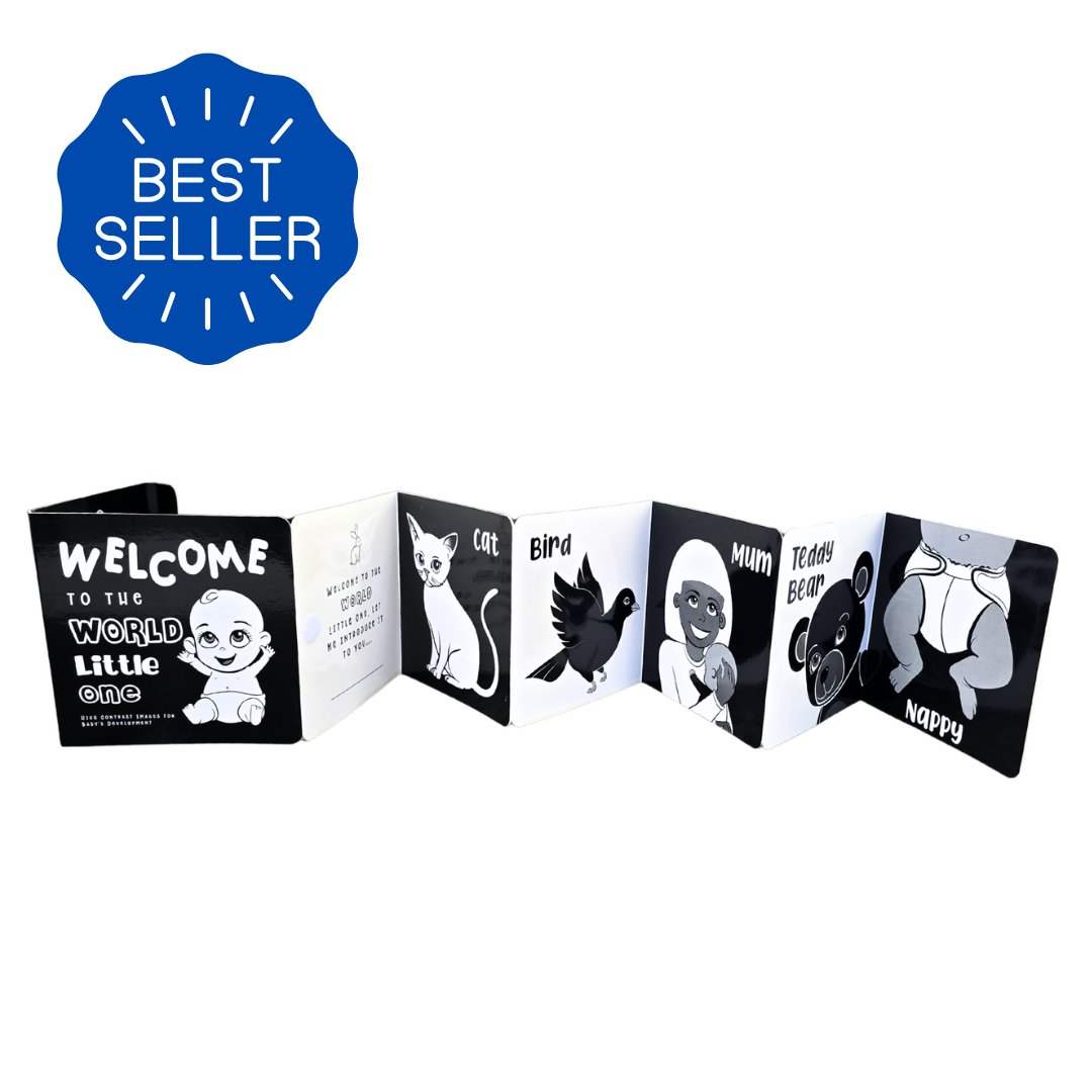 Welcome To The World Little One Black and White High Contrast Tummy Time Book