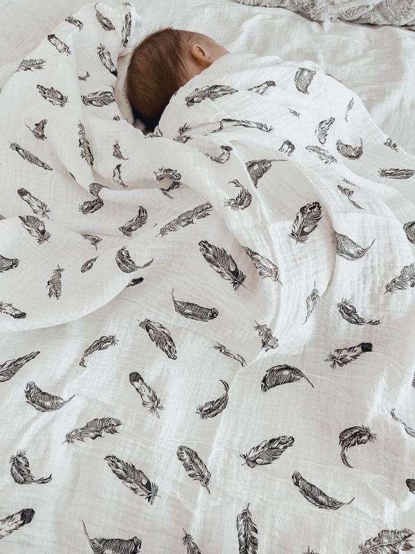 black and white muslin, black and white baby muslin wrap, baby muslin wrap, baby muslin australia, baby wrap australia, feather muslin, zebra muslin, panda muslin, snowflake muslin, winter muslin wrap, winter baby wrap, high contrast wrap, high contrast baby, high contrast muslin, Young wonderer, young wonderer baby boutique, sleeping baby, sleep baby wrap