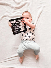 Load image into Gallery viewer, Welcome To The World Little One Book, High Contrast, Black and White Baby Book, Young Wonderer, baby book, high contrast book, high contrast baby book, black and white baby book, black and white baby toys, black and white baby toy, tummy time book, black and white baby toys, black and white baby book australia, high contrast book australia, tummy time, black and white baby shop, black and white baby toys, black and white baby toy, high contrast baby toy
