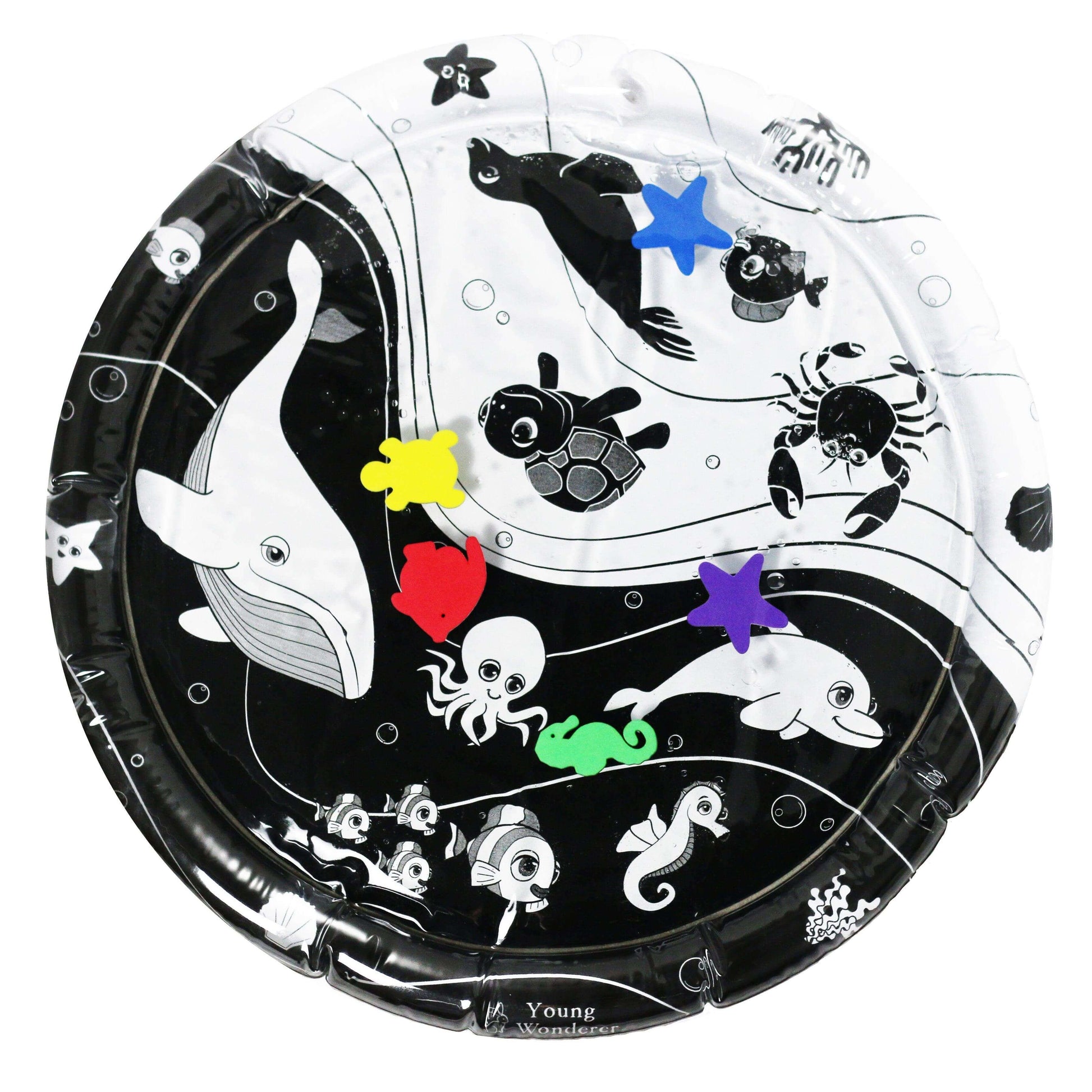 baby water mat, high contrast toy, black and white toy, black and white water mat, high contrast water mat, black and white baby toys, Young Wonderer, tummy time toy, black and white tummy time toy, young wonderer, young wonderer baby boutique, baby boutique australia, baby gifts australia, baby gift ideas, baby gift, tummy time play, tummy time toys, black and white baby toys australia